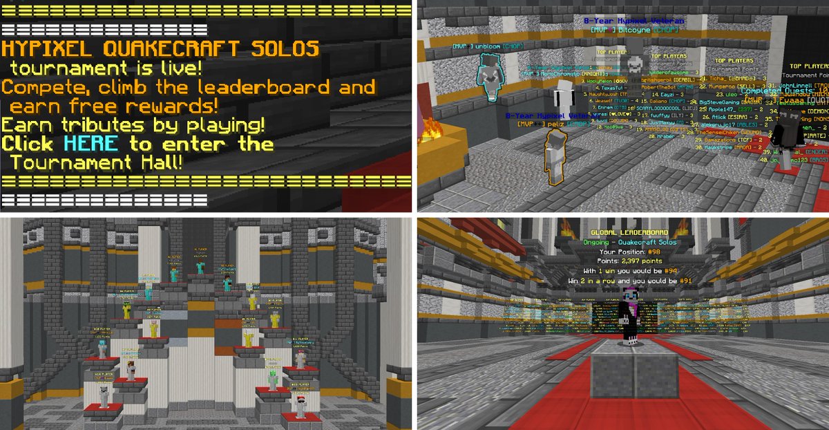 RufflezHypixel's tweet image. Throwback to 1yr ago (Dec 17) when--after a wonderful week of hype, preparation, milestones, and celebrations--the 2nd Quake Tourney officially began on the @HypixelNetwork 🎉 It was amazing! TYSM! ❤️ #ILoveQuake