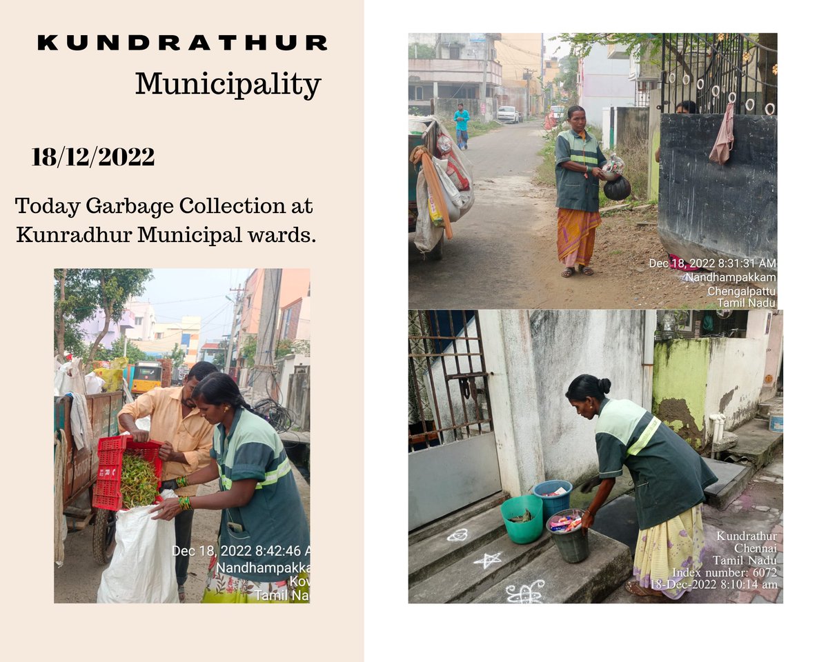 kundrathurmpty's tweet photo. #TodayWork
18/12/2022
@kundrathurmpty
#SwachhBharat2022 #swachhbharat
@RoopaMishra77 @MoHUA_India @SwachhBharatGov @SmartCities_HUA @Chengalpet_PIU https://t.co/mW3R0AWesy