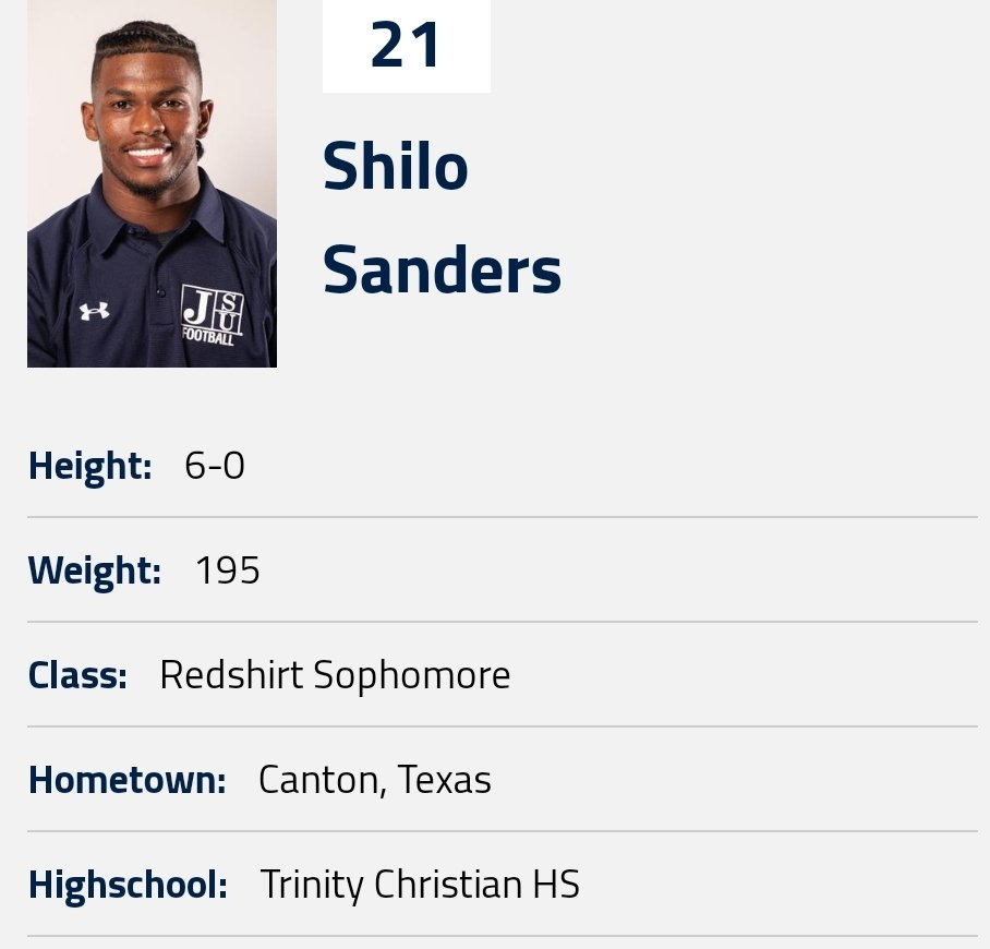 Jackson State DB Shilo Sanders entered the portal as a grad transfer; in two seasons he totaled 59 tackles, 5 INT and 12 PD @ShiloSanders @mfarrellsports