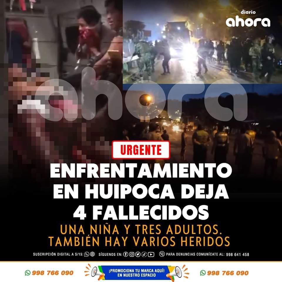 verdeembeleso's tweet photo. 🚨#LOÚLTIMO HUIPOCA, AGUAYTÍA, UCAYALI: Son 4 fallecidos por represión de la Policía hasta el momento.
-1 niña
-3 adultos
-varios heridos https://t.co/fRKA4Lbg0F