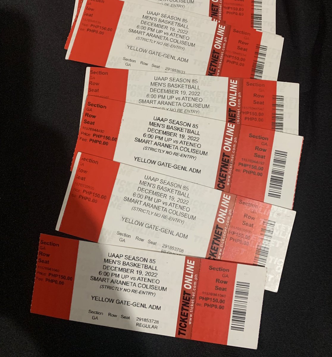 jppadddy's tweet photo. WTS LFB FOR SALE, ONHAND

LAST FIVE (5) GEN AD GA TICKETS
ATENEO VS UP GAME 3 BASKETBALL FINALS
UAAP SEASON 85
DEC 19, 2022
Can send any proof you want
Can do cod via lalamove right now https://t.co/BN1fyYUnuL
