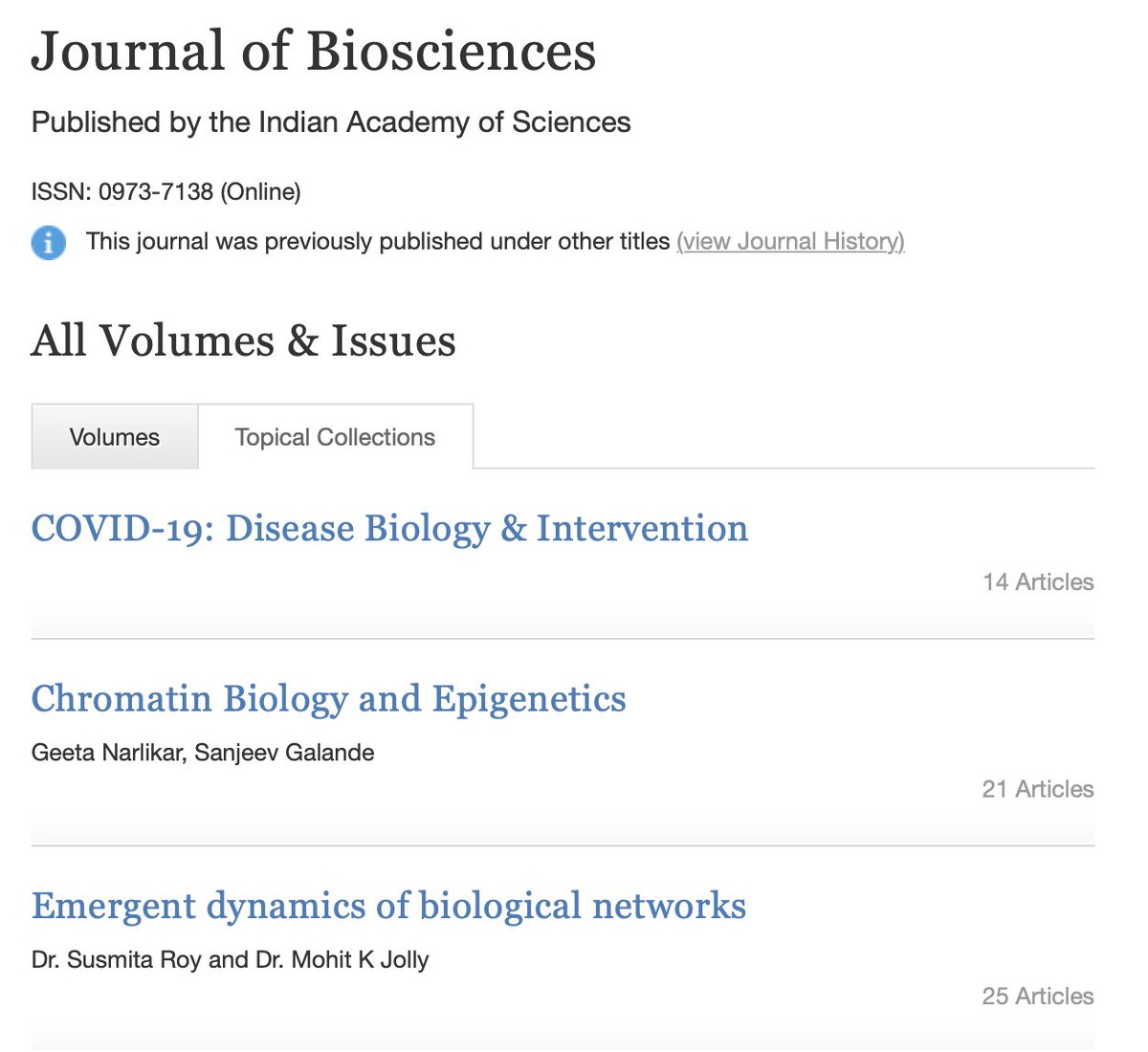 Mohit Kumar Jolly (@mkjolly15) on Twitter photo Excited to share a special issue (24 articles) of <a href="/BiosciencesOf/">Journal of Biosciences</a> <a href="/IAScBng/">IASc, Bengaluru</a> I co-edited with <a href="/susmitajanaroy/">Susmita Roy</a> on 'Emergent dynamics of biological networks', honouring the long-standing contributions of Prof. Somdatta Sinha in theoretical/mathematical biology. link.springer.com/journal/12038/… Excited to share a special issue (24 articles) of <a href="/BiosciencesOf/">Journal of Biosciences</a> <a href="/IAScBng/">IASc, Bengaluru</a> I co-edited with <a href="/susmitajanaroy/">Susmita Roy</a> on 'Emergent dynamics of biological networks', honouring the long-standing contributions of Prof. Somdatta Sinha in theoretical/mathematical biology. link.springer.com/journal/12038/…