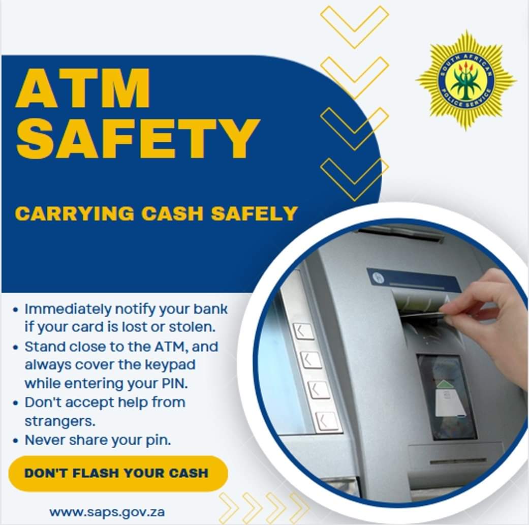 GP_CommSafety's tweet photo. Be alert and conscious of your surroundings when using the ATM. #ATMSafetytips #SaferFestiveSeason https://t.co/mHyQZbOSmv