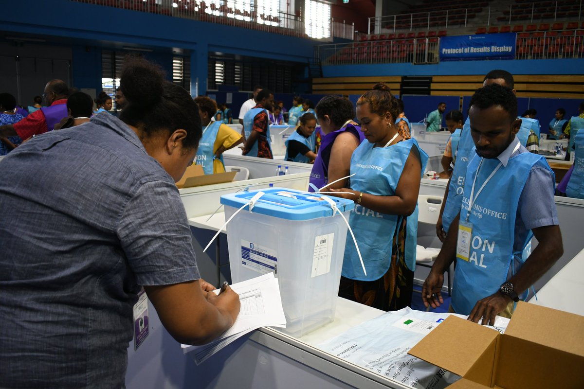 #FijiElections2022 final results announced this hour by the Fijian Elections Office show that 470,584 votes were valid while 3326 were invalid. Total voter turnout was 473,910 at 68.3%.