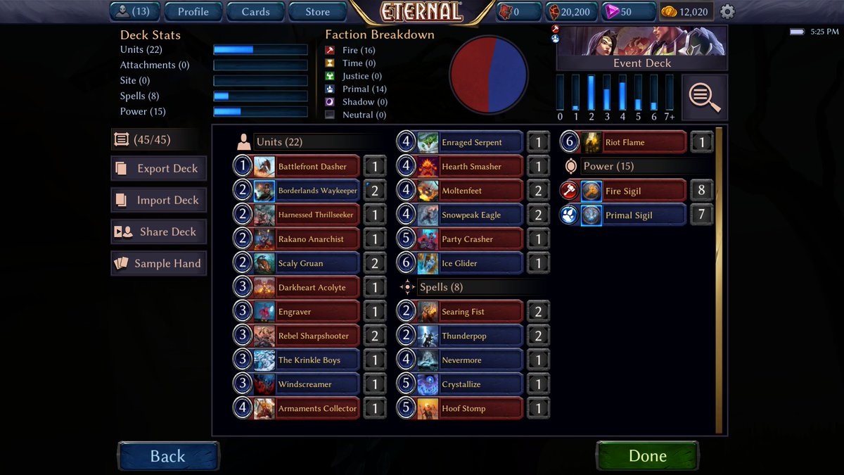 Finished day one of the <a href="/EternalCardGame/">Eternal Card Game</a> world championship 4-2, going 2-1 in both formats. Feeling good about expedition so hopefully tomorrow goes well. Attached is my silly draft deck: