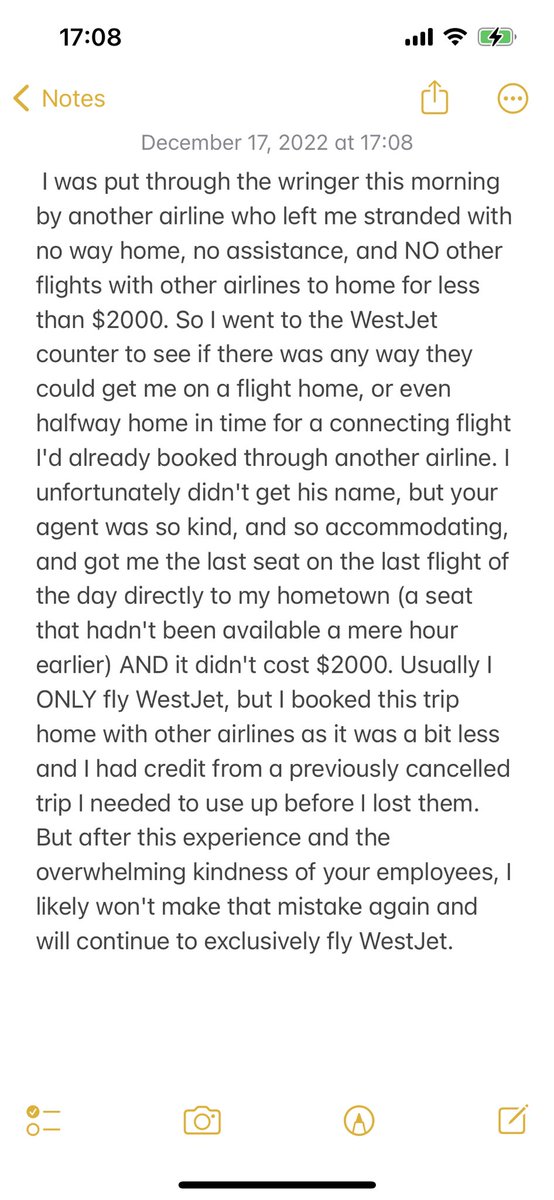 corygillis's tweet photo. @WestJet Just wanted to shout out your amazing ticket agents at the YYC airport. My amazing experience with them this morning is too long for just a tweet, so I have it attached in this notes screenshot. https://t.co/oQVns88AgG