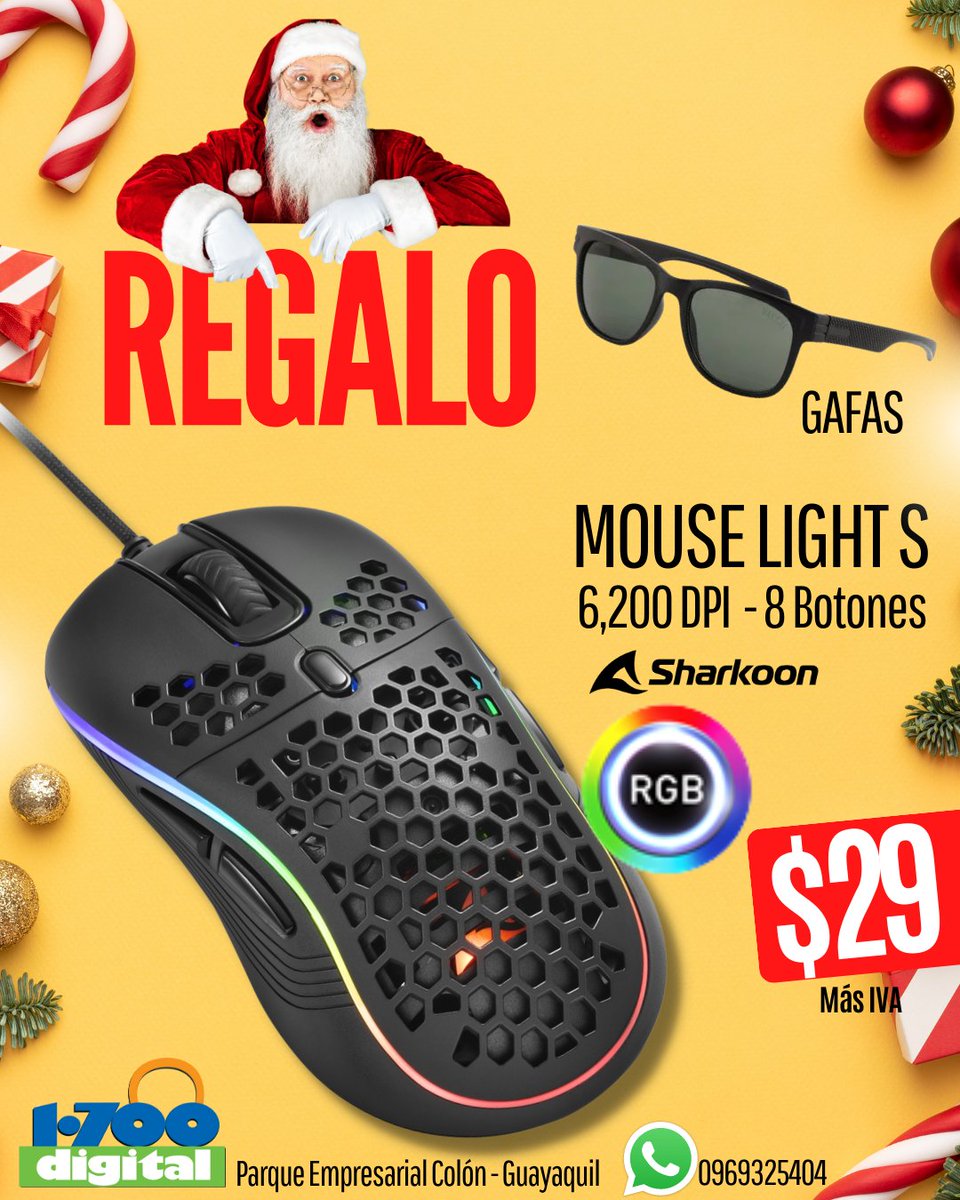 Hermoso mouse nuevo Sharkoon Light S  de 6,200 DPI, RGB y con regalo Gratis