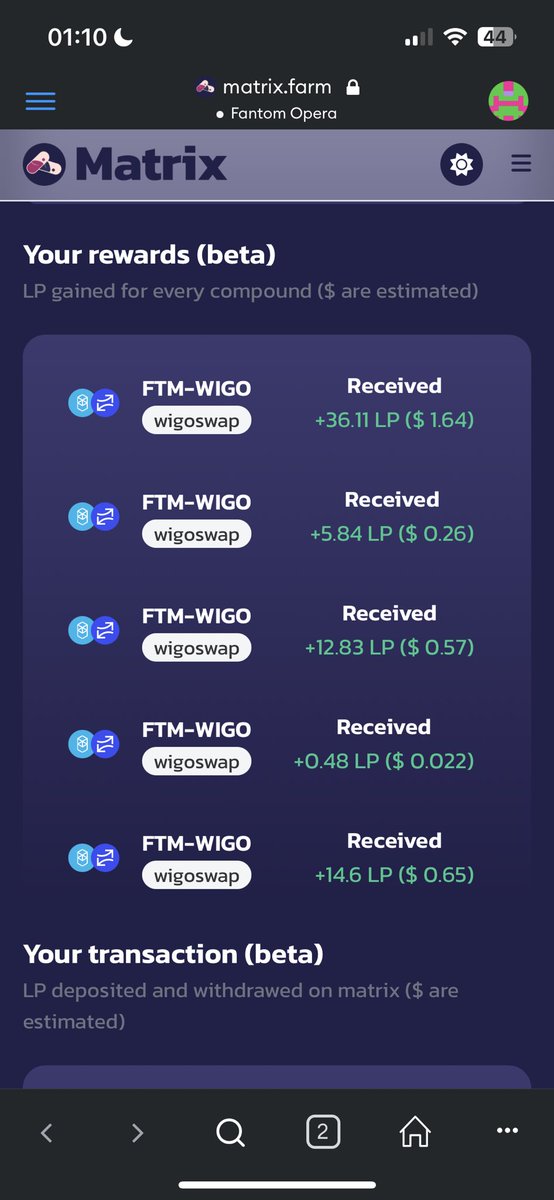 Loved how fast 💨 This work 🫶 ⁦@farm_matrix⁩ is best place for me $WIGO $FTM ern