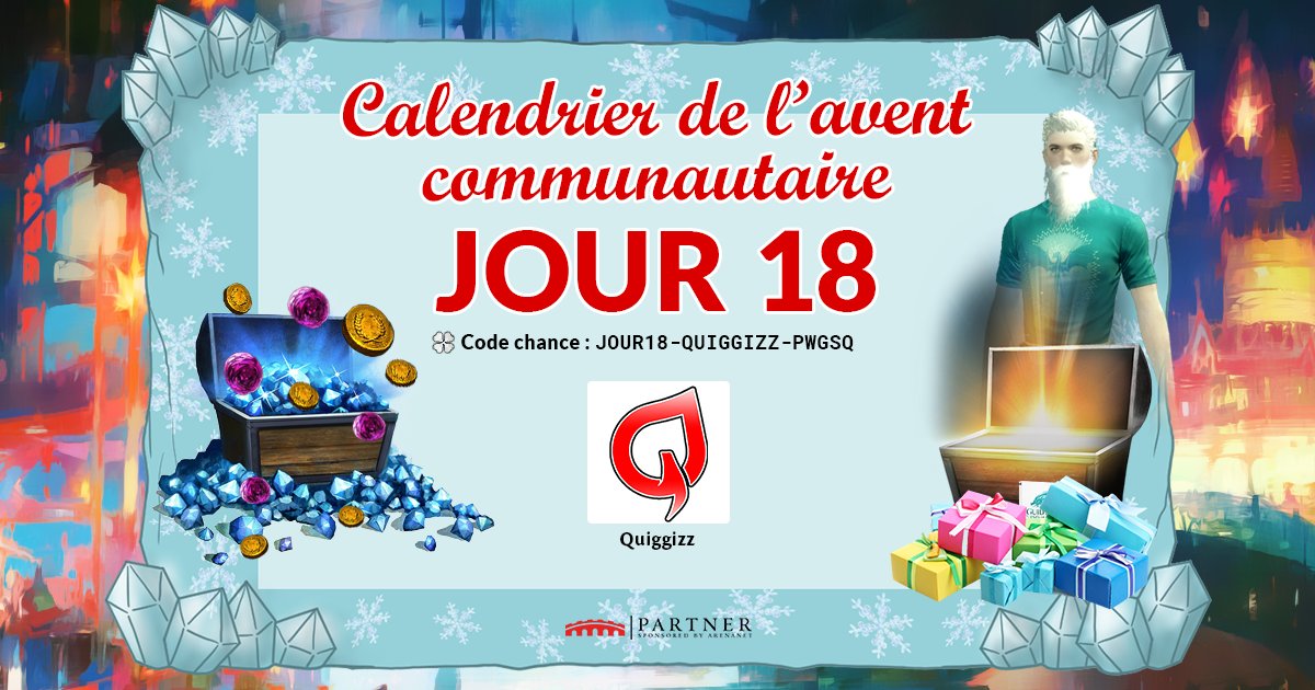 quiggizz's tweet photo. 📢Aujourd'hui c'est à moi de vous régaler pour le #calendrieravent ! ⚽️🇫🇷

Le CODE CHANCE du jour est: 
➡️JOUR18-QUIGGIZZ-PWGSQ⬅️
A utiliser sur : https://t.co/ainFjQTpNZ

🎁Giveaway 100 Gold CASH à gagner ! 🔔
✅RT+FOLLOW 

🎉https://t.co/ZaPCiclcve 👀

#Gw2 #GuildWars2 #Gw2FR https://t.co/K5BZJ6dz6j