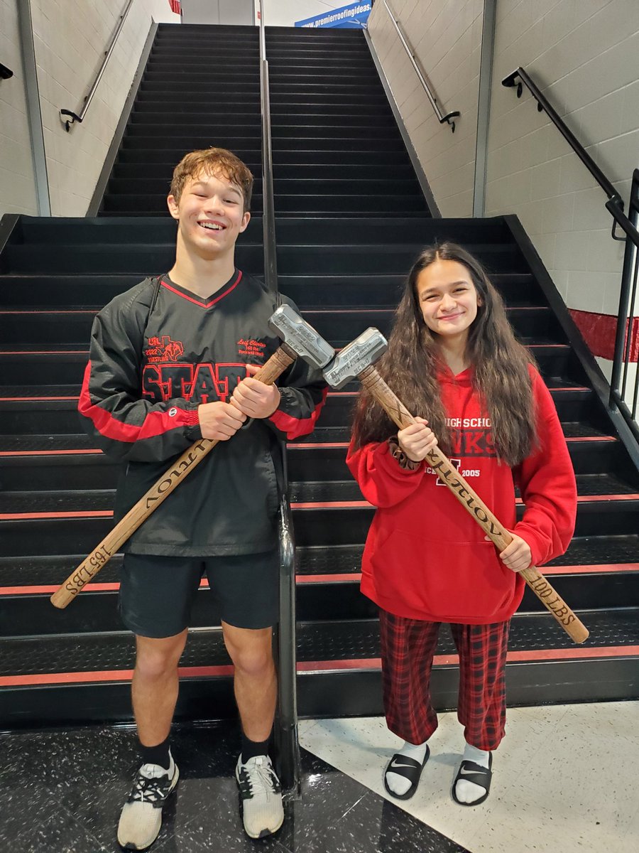 These two are bringing hammers home to Heath. Congrats to Leif Clinton and Sloan Stewart for winning their weight classes. #WTD #Hammer