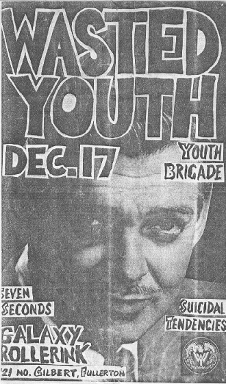 deathrockdotcom's tweet photo. This day in 1982: Wasted Youth, Youth Brigade, 7 Seconds, Suicidal Tendencies @ Galaxy Roller Rink, Fullerton, CA #vintagepunkflyers #cahardcore #lapunk https://t.co/Hfdmyu0EKz