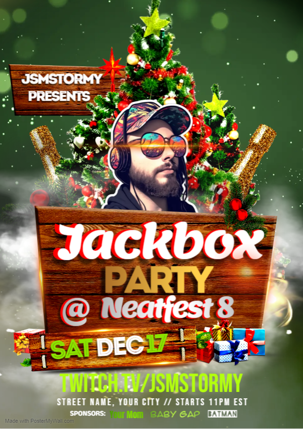 JSMStormy's tweet photo. Come one, Come all!
#Neatfest8 weekend is here and my timeslot of 11pm EST on Saturday (Tonight) will be a fun one!
Join the games!
Join the chat!
Join Team Neat to get access to play with us as we celebrate as a community only can!
#TeamNeat #NF8 #TheOcho #Jackbox #ad https://t.co/ByWmp2Lvn8