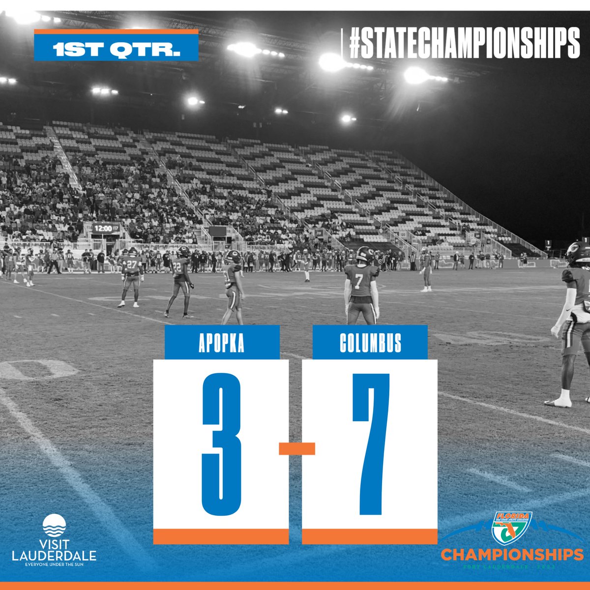 FHSAA's tweet photo. #FHSAA #Class4M🏈#StateChampionship 🏆
Score Update/End 1st Qtr:
@ApopkaFootball vs. @ColumbusFtball https://t.co/EWJQJpWEBG
