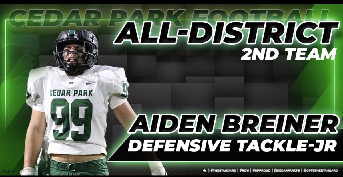 Coach Q (@coachqcpproud) on Twitter photo Big shout out to <a href="/AidanBreiner/">Aidan Breiner</a> for being selected to the 11-5A 2nd Team All District Team! Keep grinding itβs coming! #OneStandard #CPProud <a href="/CedarParkFB/">Cedar Park Football Booster Club</a> Big shout out to <a href="/AidanBreiner/">Aidan Breiner</a> for being selected to the 11-5A 2nd Team All District Team! Keep grinding itβs coming! #OneStandard #CPProud <a href="/CedarParkFB/">Cedar Park Football Booster Club</a>