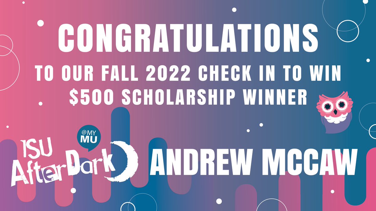 isuafterdark's tweet photo. AfterDark would like to congratulate Andrew McCaw for winning our Fall 2022 Check In To Win Scholarship!🎉

Make sure to Check In To Win next semester at AfterDark events for a chance to win a scholarship!
#isuafterdark https://t.co/iRcidBHFBp