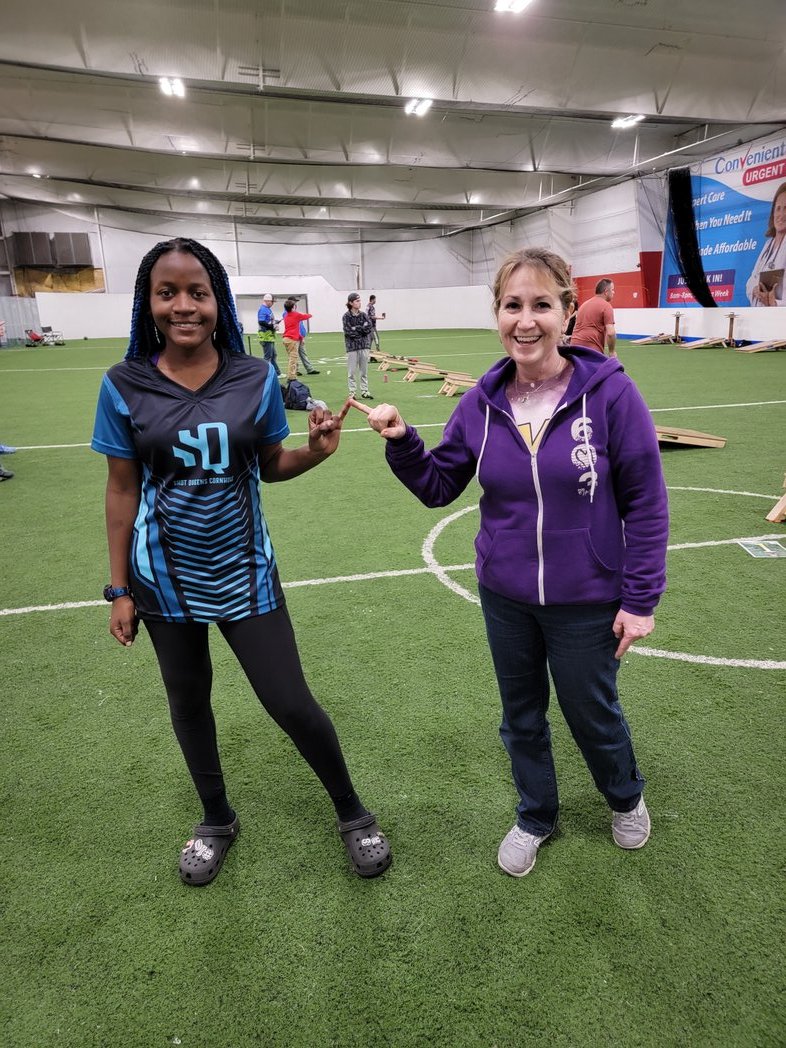 Rilee and <a href="/iplaycornhole/">American Cornhole League</a> Pro Sheila Roy take on Open Doubles! Let's Go!! 💪🔥