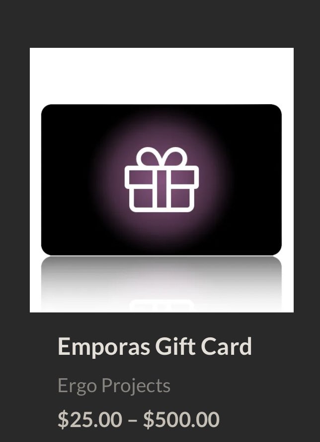 Not sure what to get your loved ones this year?  🤔 🎁

Gift Cards now available at Emporas.io 
ranging from $25 - $500  💳

$ERG #Ergo #giftcard <a href="/Ergo_Platform/">Ergo</a>