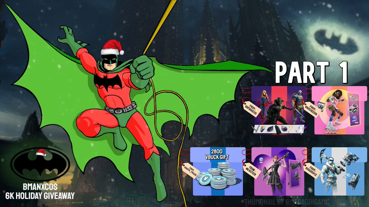 BMANxCoS's tweet photo. 🦇🎅6k Part 1 - 48 Hours - 5 Winners🎅🦇

🎄 Like ❤️
🎄 Retweet ♻️
🎄 Follow @nocheesin, @Darth_Prozac, @Castg19, @Squishyiz, &amp; @BMANxCoS with🔔🏃
🎄 Tag someone who deserves a W (not yourself)

Credit to @megaorigami for the 🔥 thumbnail

#Fortnite #Giveaway #FortniteChapter4 https://t.co/tJ1tT39C0I
