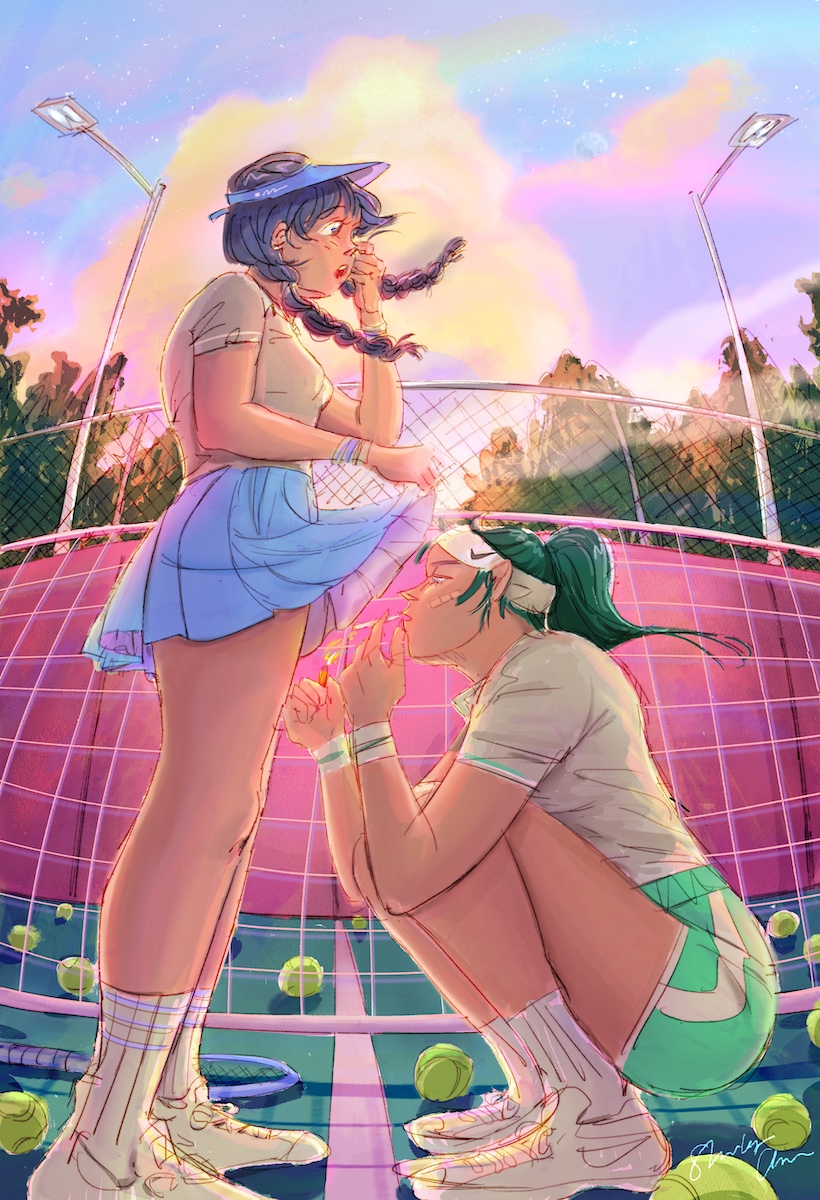 DrawPlay_'s tweet photo. Drew some tennis lesbians based on this iconic photo by @cbaezy @elviraxoo 🎾🏓 https://t.co/pMThRisLek