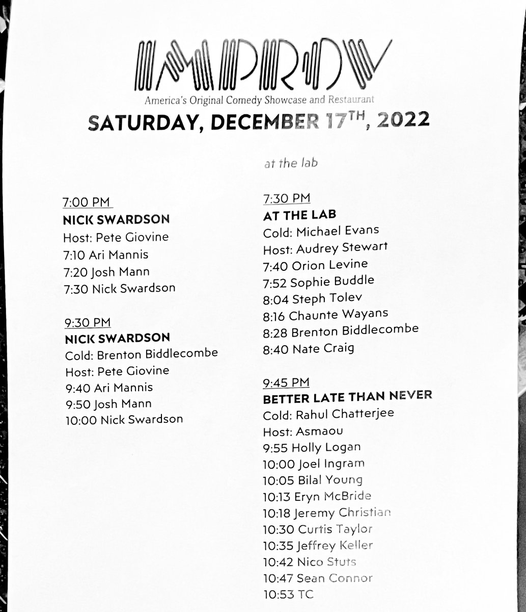 HollywoodImprov's tweet photo. Set times tonight! The 7pm Main Room is SOLD OUT! Get the last tickets for The Main Room at 9:30 &amp; The Lab shows at https://t.co/2zDeuaOXLc #hollywoodimprov #comedy #saturdaynight https://t.co/CFlF4twJBi