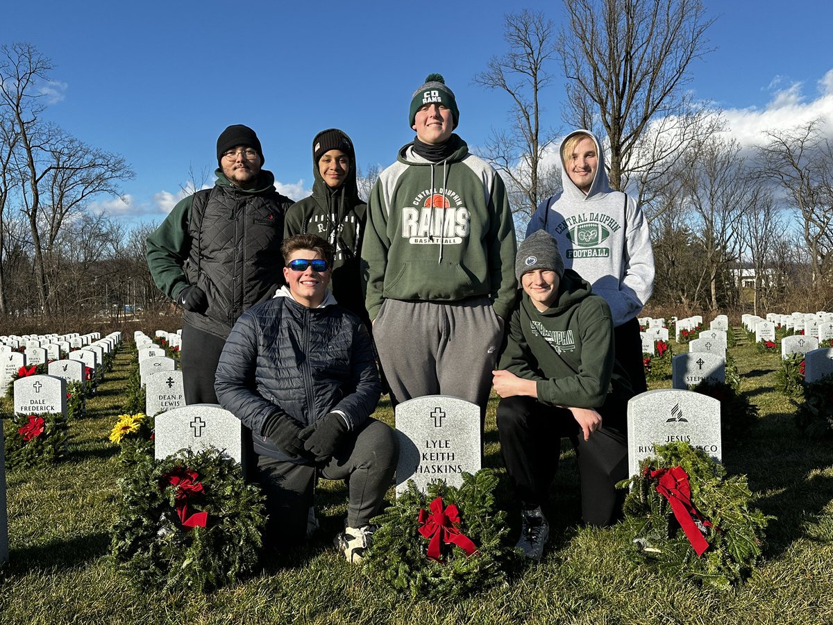 Honored to remember those who have sacrificed 2 protect our freedoms. “We don’t know them all but we owe them all.” #MoreThanJustFootball #GoldStar #WreathsAcrossAmerica #AllGaveSome #SomeGaveAll #Army #Navy #AirForce #MarineCorp #CoastGuard #CommunityConnections <a href="/CDRamsFootball/">Central Dauphin Football</a>