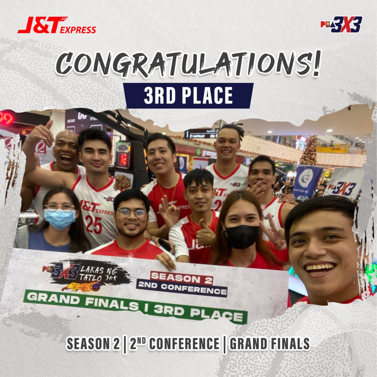 jntexpressph's tweet photo. Congratulations to our PBA 3X3 2nd Conference Grandfinals - 3rd Place, J&amp;T EXPRESS TEAM! 🏆 🎉

#jntexpressph
#JNTLaban
#PBA3x3
#LakasNgTatlo https://t.co/Osl5FeJeba