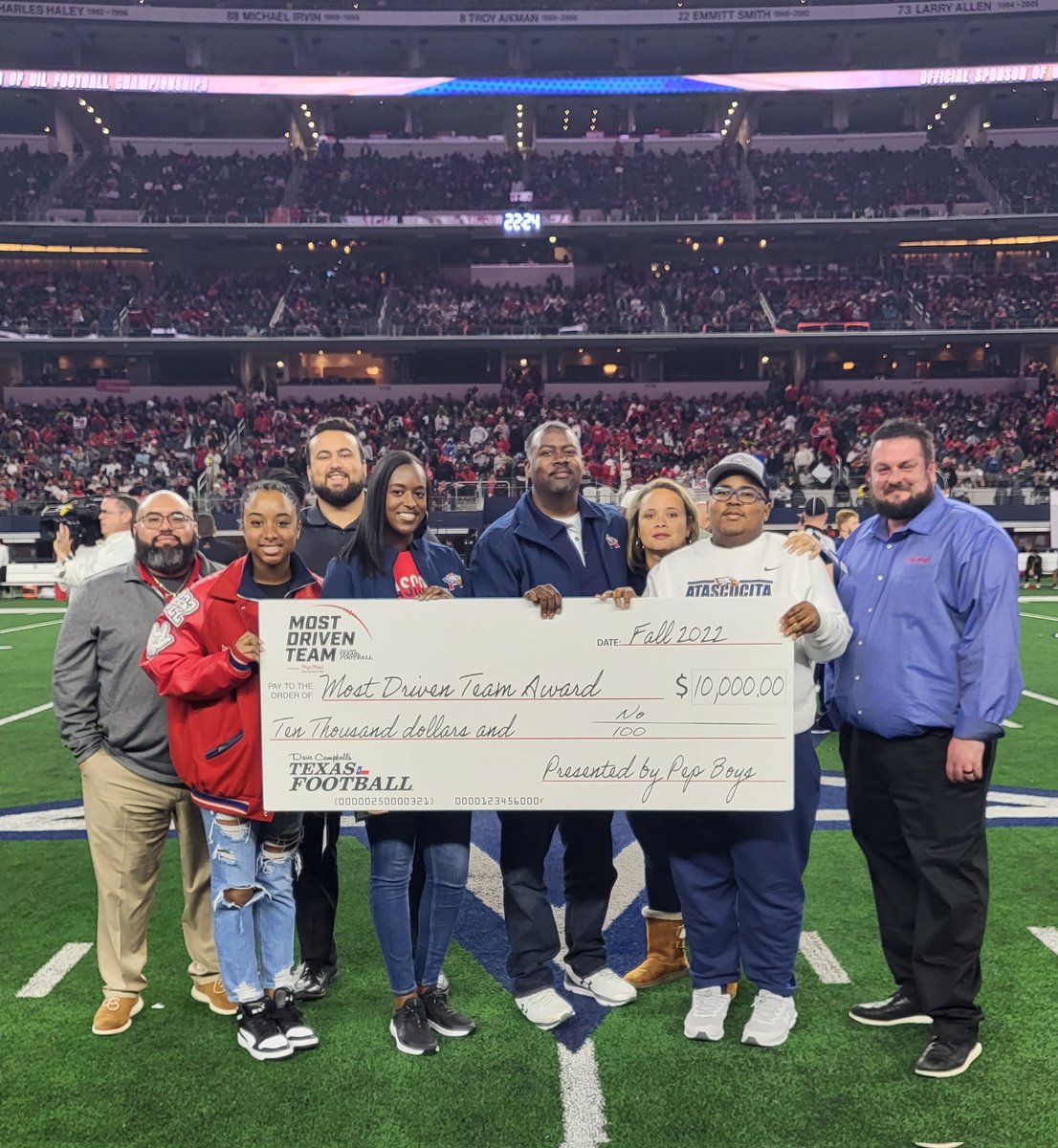 Thank you Eagle Nation for making this moment possible and for always supporting AHS! Thank you <a href="/dctf/">Dave Campbell's — TexasFootball.com</a> and <a href="/pepboysauto/">Pep Boys Auto Service & Tires</a> for the contribution. Go Eagles!  #The🅰️Way #MostDrivenTeam
<a href="/HumbleISD/">Humble ISD</a> <a href="/HumbleISD_Ath/">Humble ISD Athletics</a> <a href="/AHSEagleFB/">Atascocita High School Football</a> <a href="/AtascocitaCheer/">Atascocita Cheer</a> <a href="/AHS_EagleBand/">AHS Eagle Band</a> <a href="/Ahspatriettes/">AHS Patriettes</a>