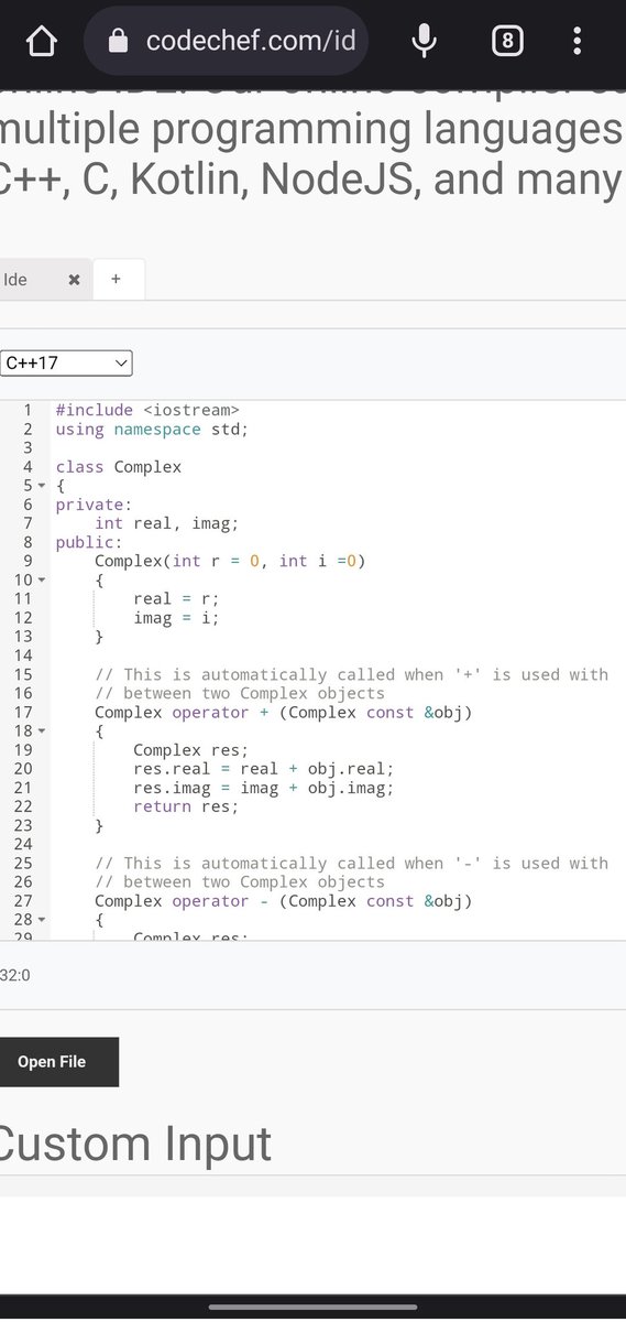 X__yash__X's tweet photo. Day 17
@acmdypiemr 
Yesterday It was challenge day
I wrote a C++ to perform complex operation using operator overloading ....

-continued with DSA
#dsaindecember 
@acmdypiemr https://t.co/BQdsoiCL2k