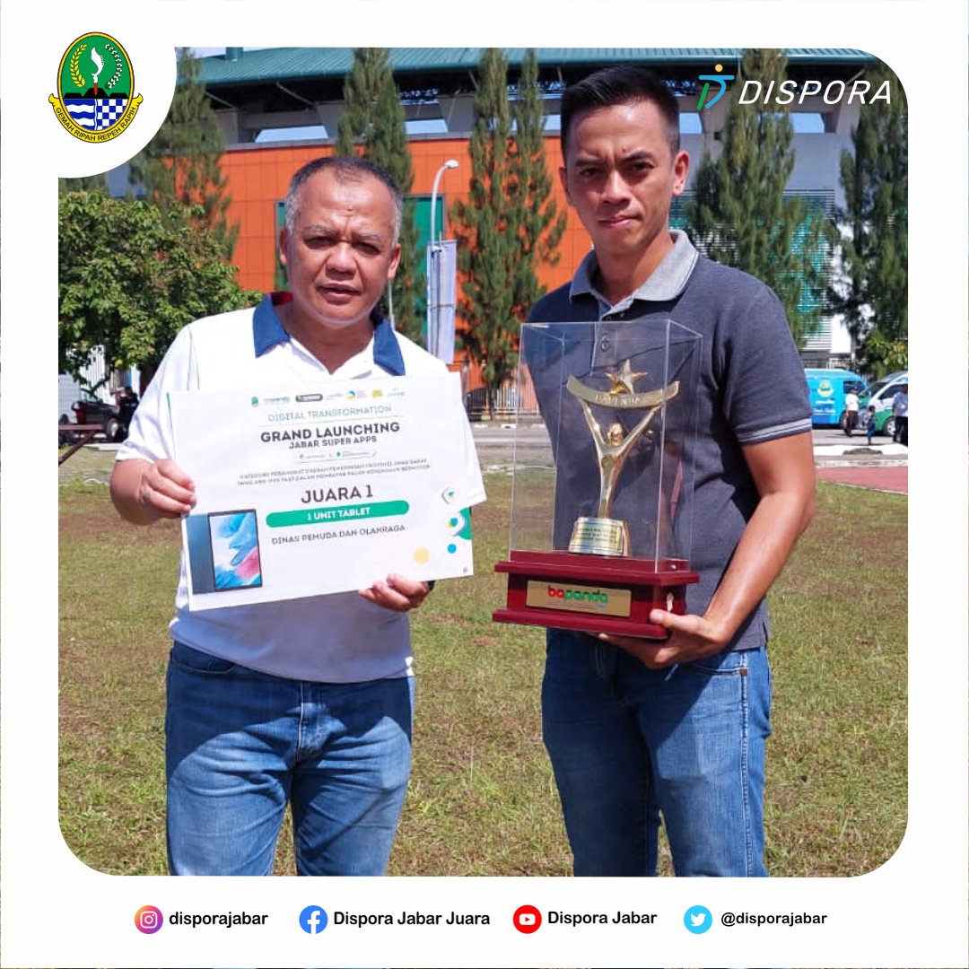 disporajabar's tweet photo. Selamat Siang #baladpora
Kadispora Jabar menerima penghargaan Gubernur Jabar Juara 1 Anugrah Pajak Penghargaan Bermotor (Philothra) kategori Perangkat Daerah Provinsi Jawa Barat.
Terimakasih kepada seluruh wargi Dispora Jabar atas dukungannya.
@ridwankamil @PaUuRuzhanul https://t.co/78JmrgnkUe