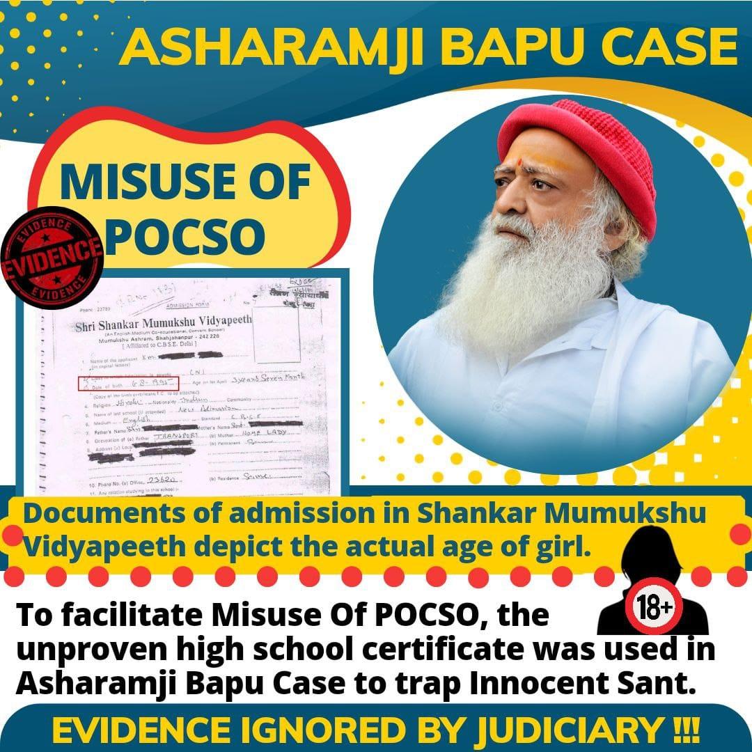 #दस्तावेजों_में_हेराफेरी
Asaram Bapu Case में
Multiple Age Documents घोटाला किया गया क्योंकि कानूनी JJ Act में play school की उम्र स्वीकार्य नही होती इसलिये लड़की के प्रथम स्कूल को प्ले स्कूल show करने का जुर्म किया जा रहा था, इसकी जांच बगैर संत पर करवाया कोर्ट ने Misuse Of POCSO