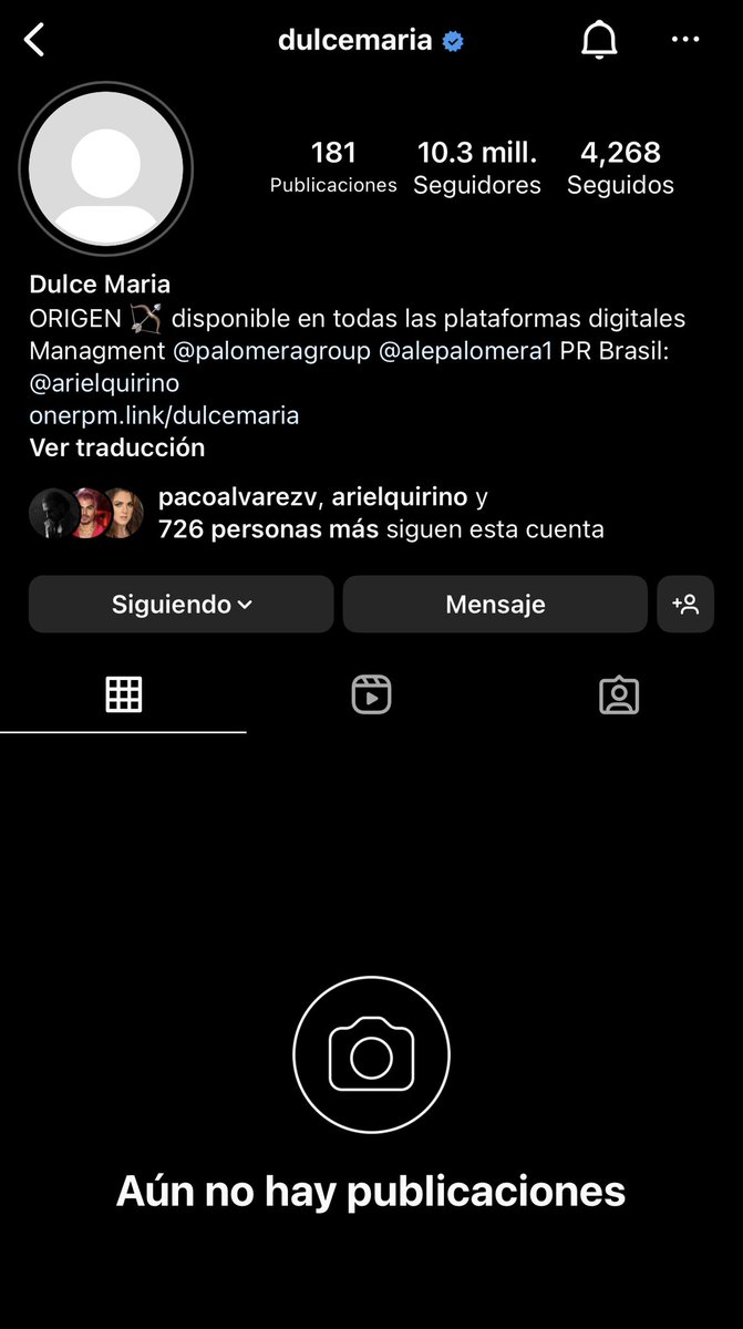 SeptimoRebelde's tweet photo. 🚨 Al igual que Christopher, Christian, Anahí y Maite, Dulce María ha archivado todas sus publicaciones y dejado su perfil de Instagram totalmente en blanco. 

Mundo, se viene RBD… ⏳ https://t.co/UDG7a9tA0E