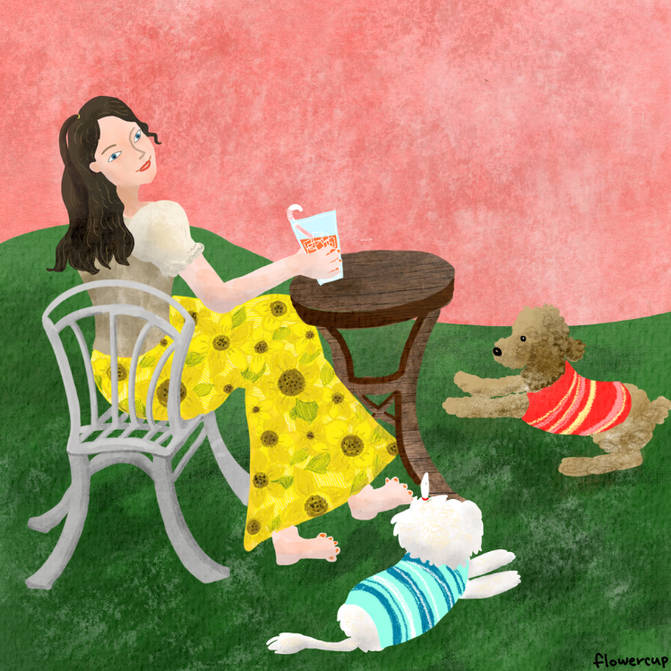 flowercup <a href="/flowercup_k/">flowercup NFT</a> 
강아지들과 평화로운 시간을 보내고 있는 그녀,
해바라기 치마가 참 멋스럽다!💕💕💕