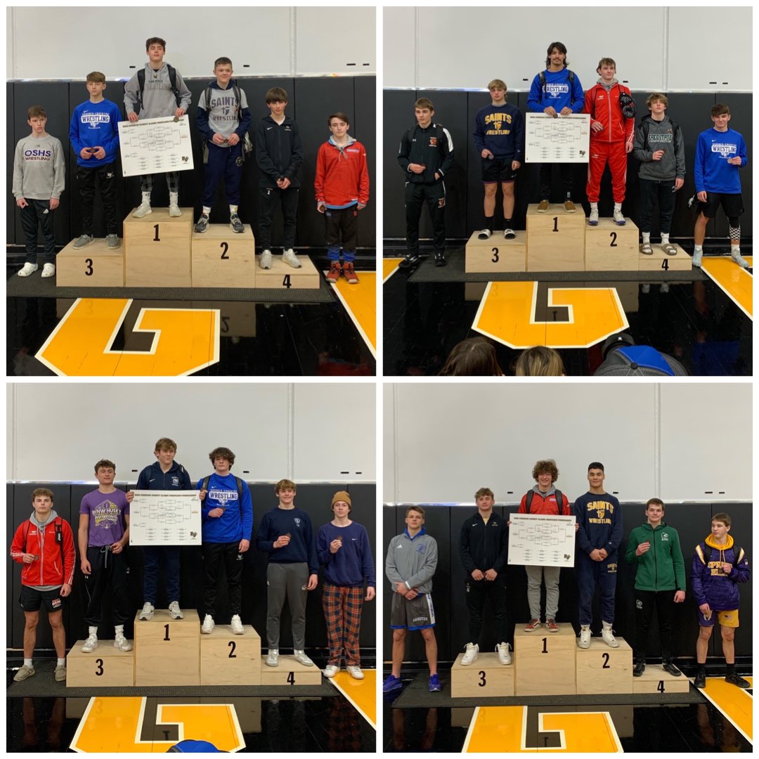 STA_Wrestling's tweet photo. Another great weekend!

KC STAMPEDE
12th place out of 68 teams with only 5 wrestlers!
Allen 8th @ 132
Elmore CHAMP @ 165🥇
Sean Carroll CHAMP @ 190🥇

JOCO CLASSIC
Team 13th
Gallet 2nd @ 106
Rizzi 3rd @ 157
Hart 6th @ 165
Slaughter 2nd @ 175

#SaintsWrestling @GoAquinasSaints https://t.co/V1F6ZMKWch