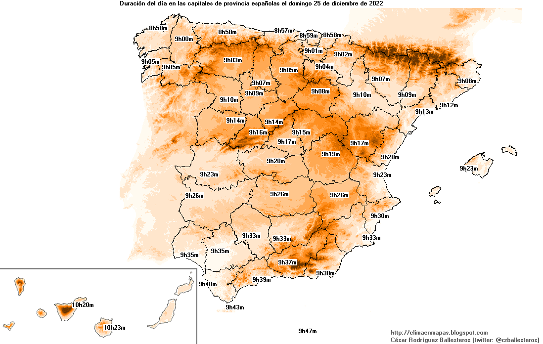 crballesteros's tweet photo. #ClimaEnMapas. Actualizados los mapas semanales de #ortos, #ocasos y #duracióndeldía. Semana mostrada: 18 a 25 de diciembre.
https://t.co/KP1xhzl8us https://t.co/xWwVvS5ouk