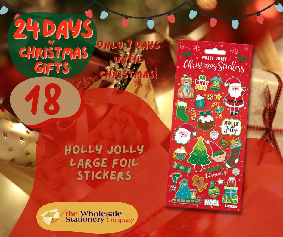 WholesaleStatCo's tweet photo. 🎁ADVENT DAY 18🎅- Holly Jolly Foil Stickers
Perfect for Christmas and for decorating gifts, cards, books, folders, laptops, pencil cases, bikes, cards, and anything else you can think of! 
Find this and more on our website https://t.co/zGDlAVoBzI
#adventcalendar https://t.co/loDiwy5IDV