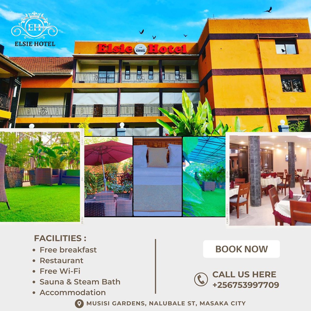 ElsieHotel's tweet photo. Book Now 🥰🥰.

📞+256753997709
📧 Reservation.elsiehotelmasaka@gmail.com

📍Musisi Gardens, Nalubale St, Masaka City

#visituganda🇺🇬 #visitkampala #visitmasaka #elsiehotel https://t.co/XVu8mMW0lD