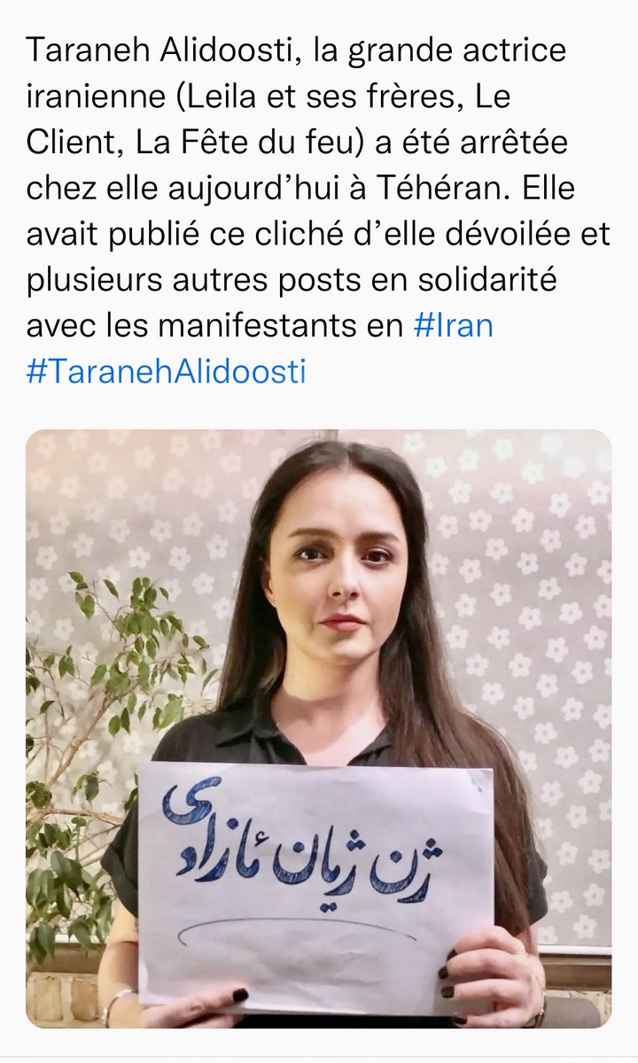 Soyons solidaires avec nôtre actrice iranienne Taraneh