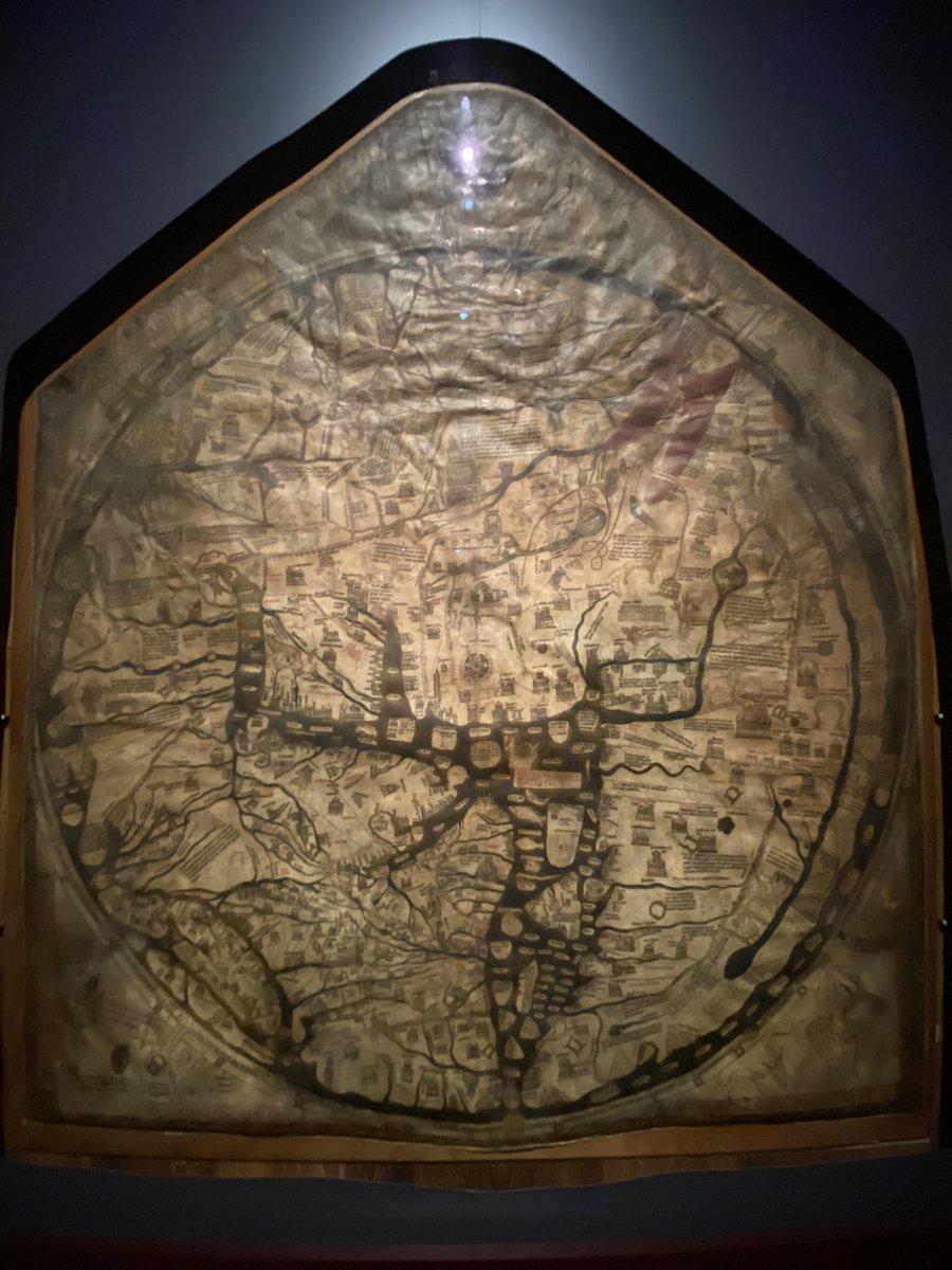 DowsMillerSeb's tweet photo. Visited the amazing chained #library and #MappaMundi at @HFDCathedral yesterday. A real treat to see that the (named!) scribe’s exhortation to pray for him was in Anglo-Norman, despite the rest of the Mappa being in Latin https://t.co/MhZ6DJT08v