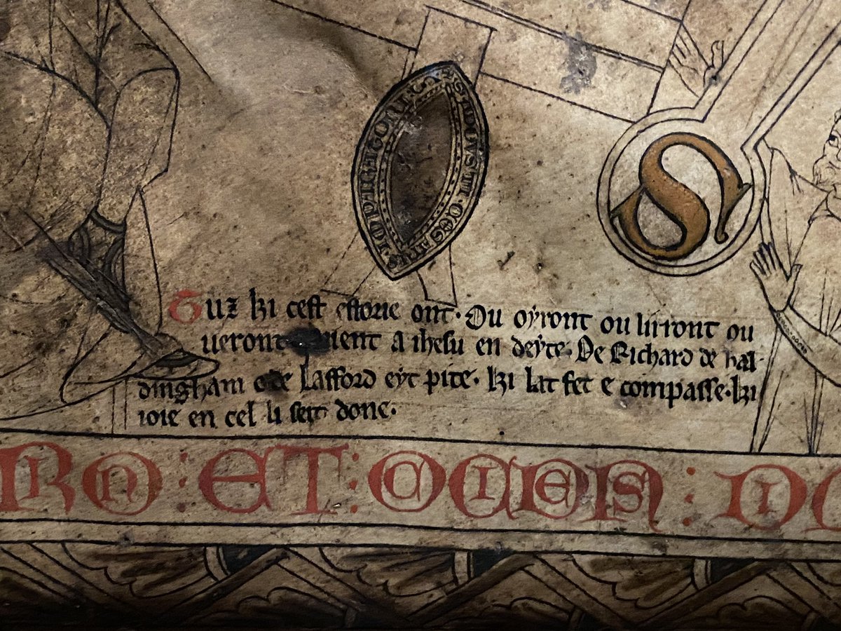 Visited the amazing chained #library and #MappaMundi at <a href="/HFDCathedral/">Hereford Cathedral</a> yesterday. A real treat to see that the (named!) scribe’s exhortation to pray for him was in Anglo-Norman, despite the rest of the Mappa being in Latin