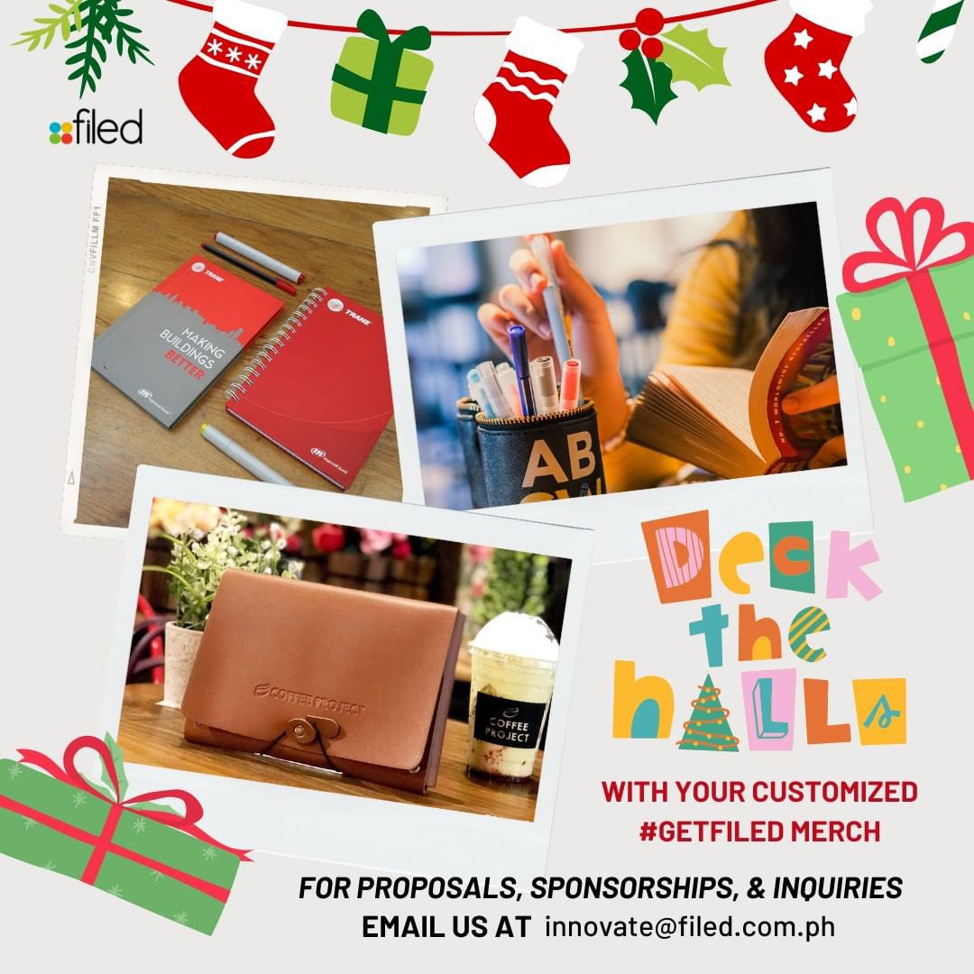 getFILED's tweet photo. Deck the halls with gift-wrapped boxes of #getFILED merch! Fa la la la la, la la la la 🎶 'Tis the season to be jolly! 🎁

We’re here to help you with your custom org merch and corporate giveaways. Our inbox is open! 📭 Email us at innovate@filed.com.ph. https://t.co/nH6LTP4Fsa