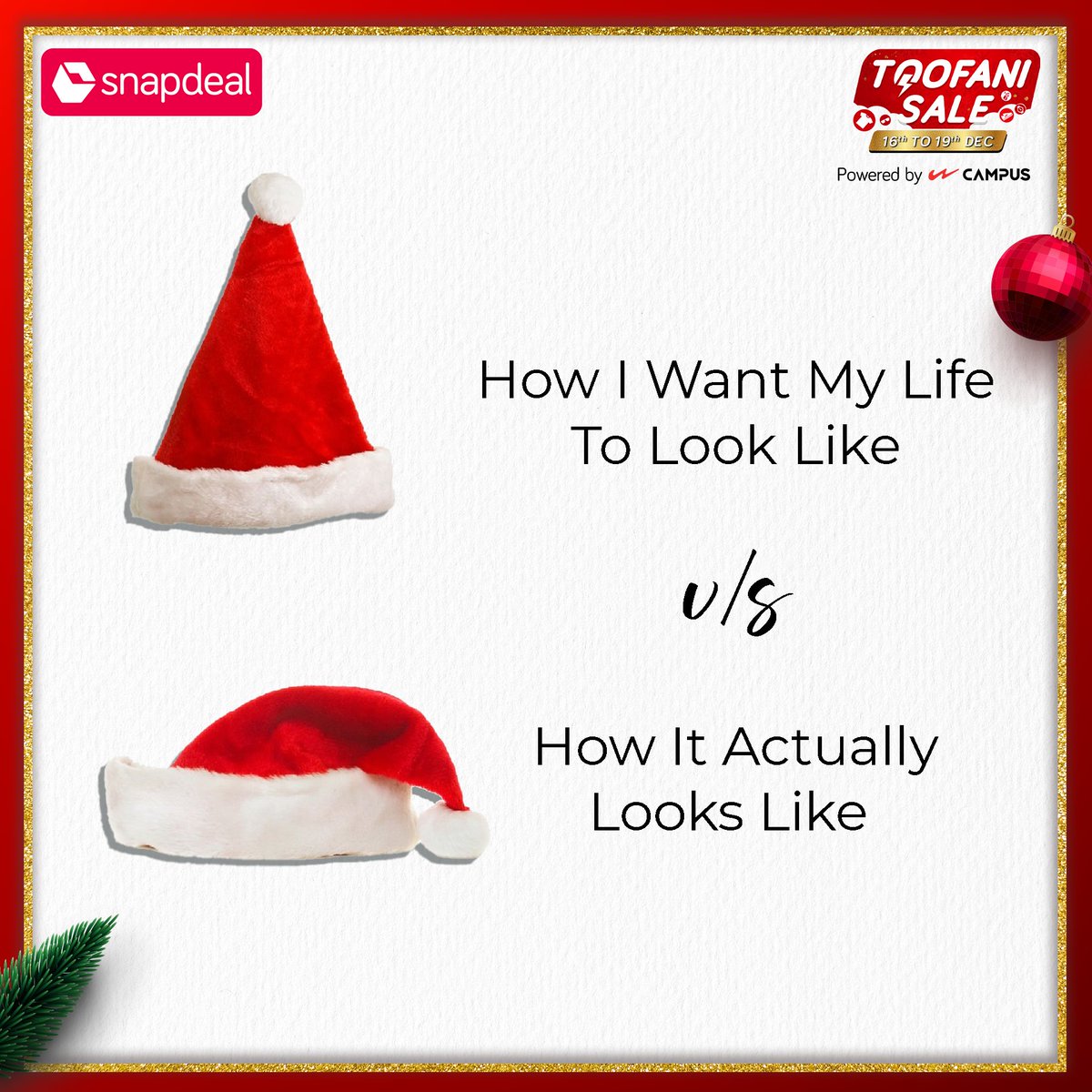snapdeal's tweet photo. Naa Santa ki cap seedhi rehti hai, naa hamari life!😪
#Snapdeal #Deals #Christmas #Christmas2022 #MerryChristmas #SantaClaus #SantaCap #Festival #Joy #LifeMeme #Memes #Sale #ToofaniSale #ShopNow #OnlyShopOnSnapdeal https://t.co/k9GzhZi3qc