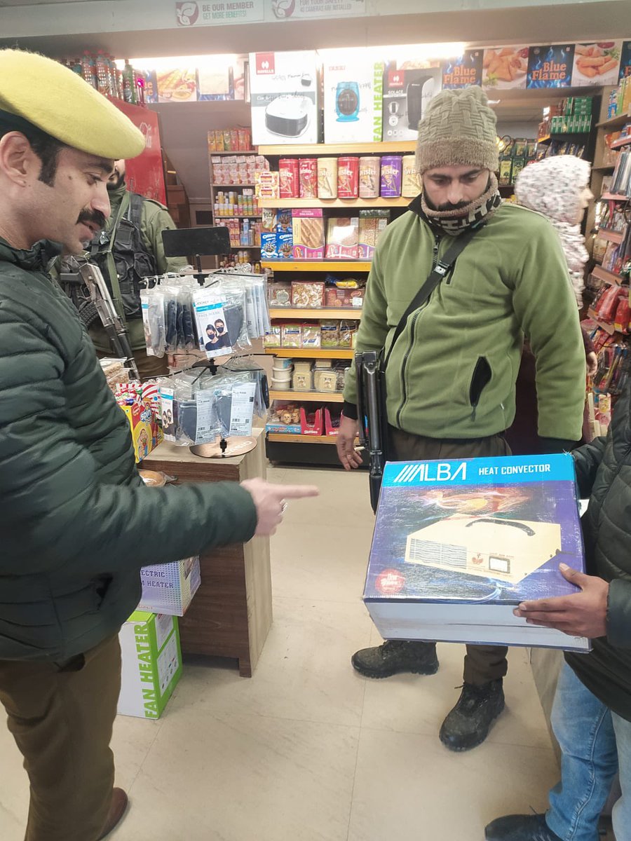 SrinagarPolice's tweet photo. Our teams led by DySPs/SHOs in every area have started checking shops selling heating appliances. Legal action will be taken whenever sub-standard, duplicate or fake product is found. Citizens can also report at 9596770502 if they come across such appliances. https://t.co/hkK0smqjle
