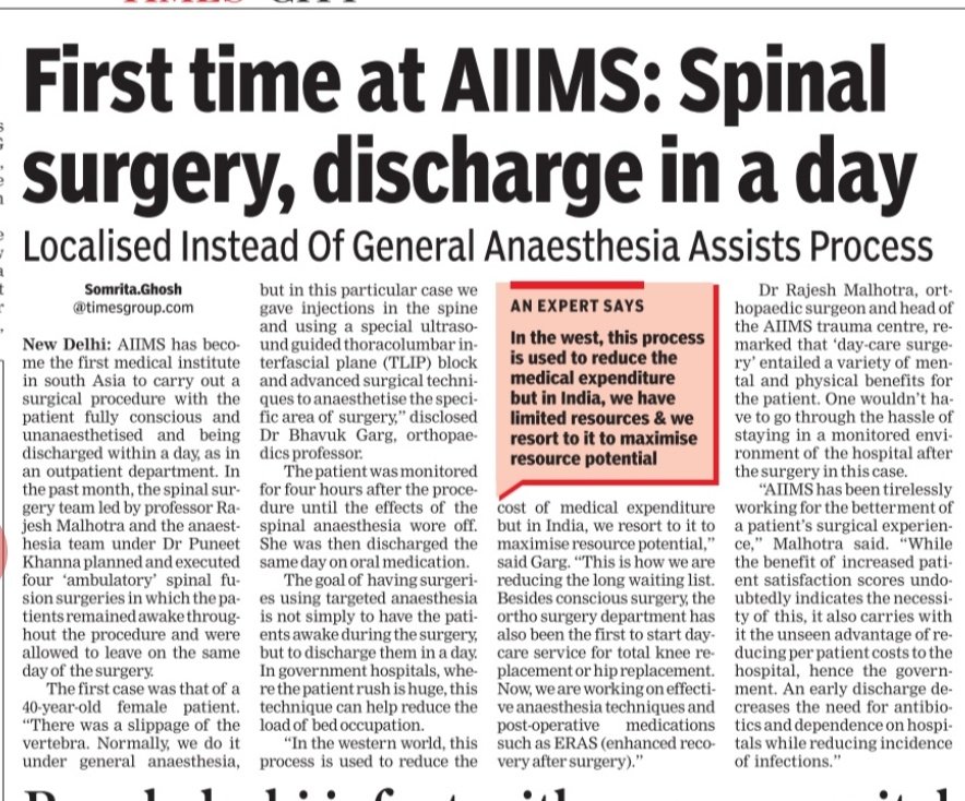 Somrita Ghosh (@somrita_ghosh) on Twitter photo First of its kind from <a href="/aiims_newdelhi/">AIIMS, New Delhi 🇮🇳</a>.
Spinal surgery conducted while patient remains awake and patient discharged after four hours of it.
In last one month, AIIMS has done four such Ambulatory spinal surgeries. First of its kind from <a href="/aiims_newdelhi/">AIIMS, New Delhi 🇮🇳</a>.
Spinal surgery conducted while patient remains awake and patient discharged after four hours of it.
In last one month, AIIMS has done four such Ambulatory spinal surgeries.