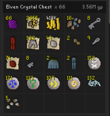 OsRs_Azrael's tweet photo. Opened the Elven Crystal Chest 66 times today! Here is the loot: Can't all be lucky! #osrs #crystal #Elves https://t.co/LuBgSTRHQr