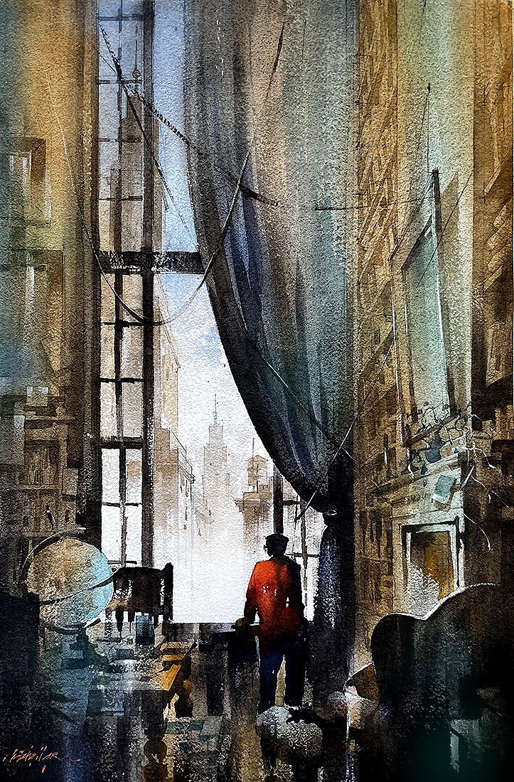 twschaller's tweet photo. "Here and There"   
     We live in worlds of contrast and we work to find balance. In painting,we compose light and dark, vertical and horizontal, inside and out,warm and cool tones, real and imagined. Painting can illuminate how we move through worlds without and within.#art https://t.co/OQAcKYOQRA