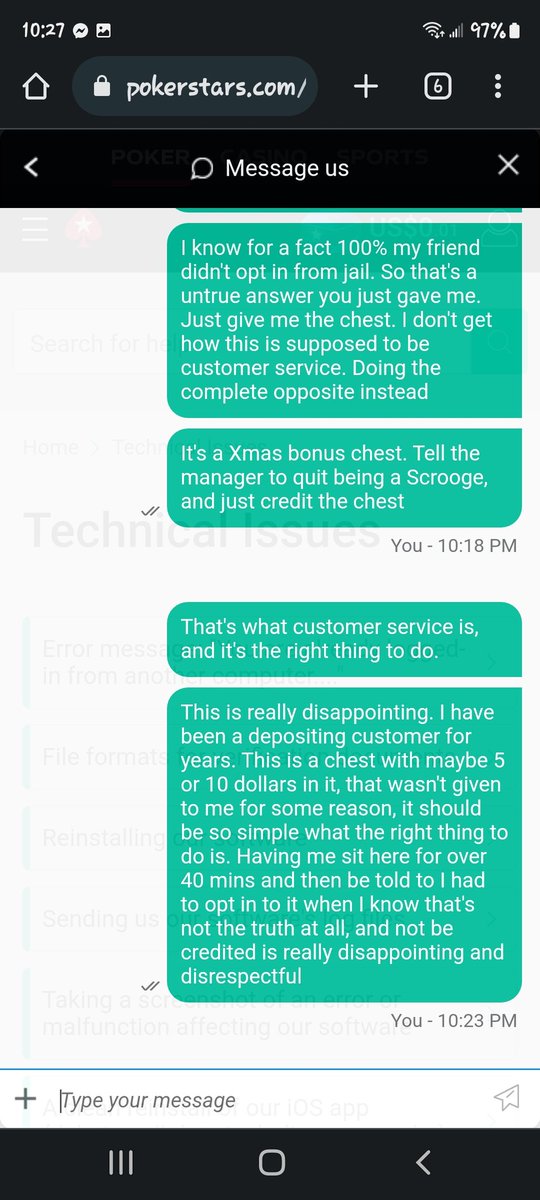 krahnic99's tweet photo. @PokerStars this is unfortunately what the PokerStars "customer service" has become. It's pretty disappointing and pretty unprofessional. Pretty much the opposite of what customer service is supposed to be https://t.co/3w6UbM70E8