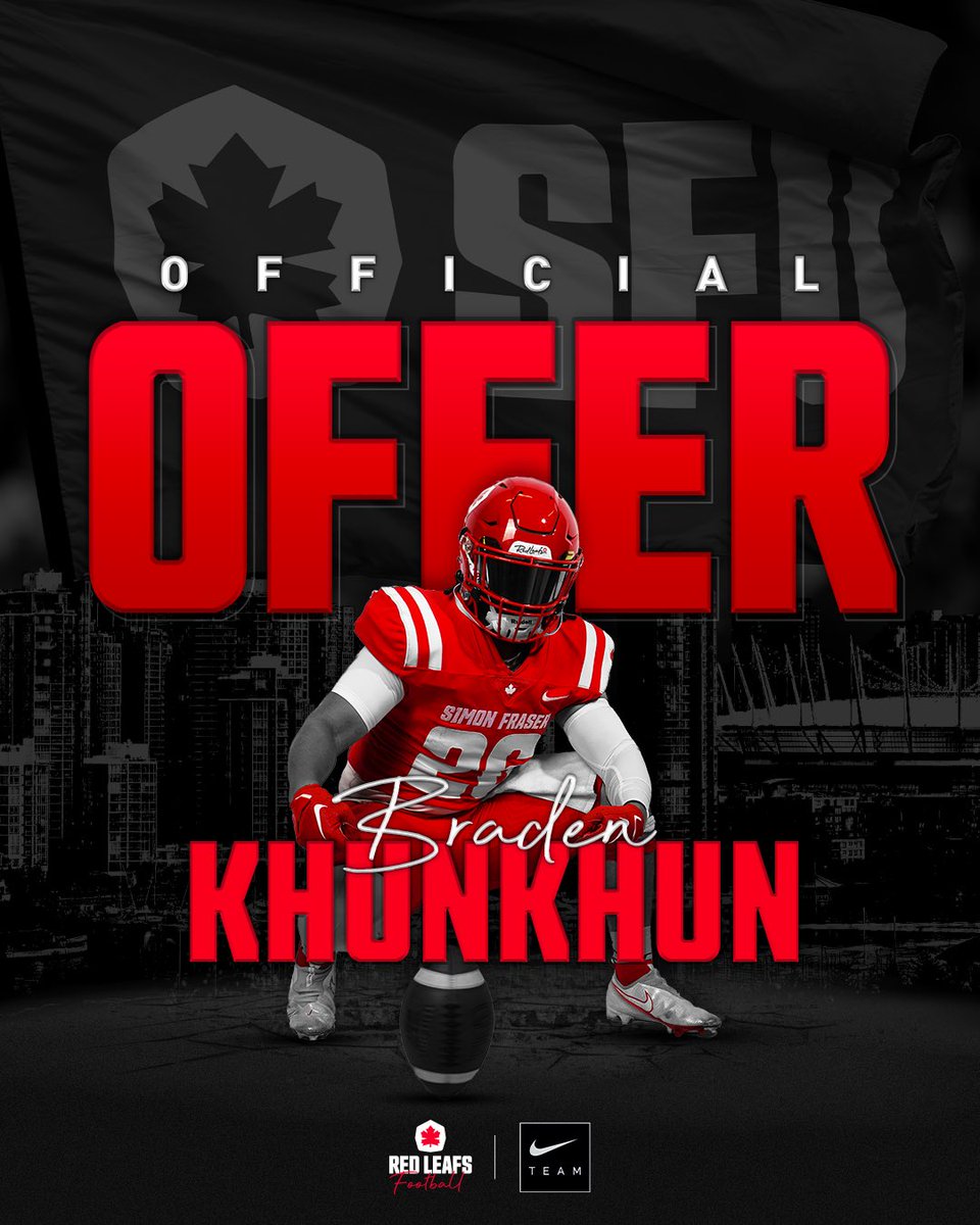 After great conversations with <a href="/CoachJErdman/">Jerome Erdman</a> and <a href="/CoachRigell/">Mike J.Rigell</a>, I am very blessed and grateful to receive my fourth athletic scholarship to continue my football career at the University of Simon Fraser!🔴🍁 <a href="/SFUFootball/">SFU Football</a>