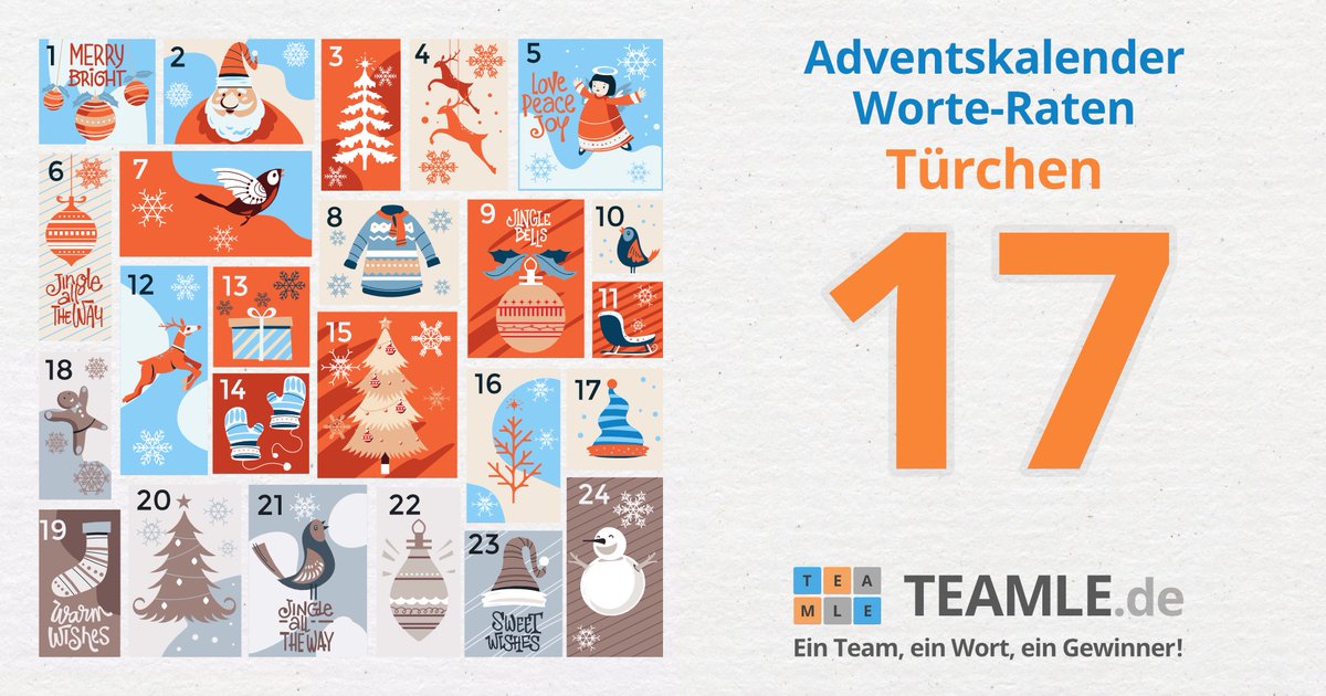 teamle_de's tweet photo. 🕯️🕯️🕯️🕯️ Wir wünschen euch einen wundervollen 4. Adventssonntag. 🎁✨Jetzt das Wort des Tages hinter Türchen 17 erraten & Ergebnis teilen!🤶Team ADVENTSKALENDER🎄 https://t.co/36aLgeVyUJ
#adventskalender #advent #winter #weihnachten #teamle #wordle #spiel #teamspiel #wordoftheday https://t.co/z5fPaChG9G