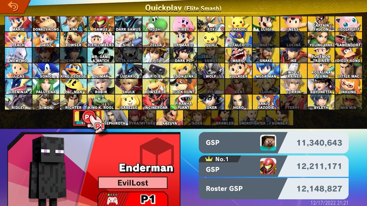 EvilLost's tweet photo. Enderman lurks in the shadows of #EliteSmash #RoadtoGold 70 down. 16 to go. #SmashBros #NintendoSwitch https://t.co/03u6rXYYtx