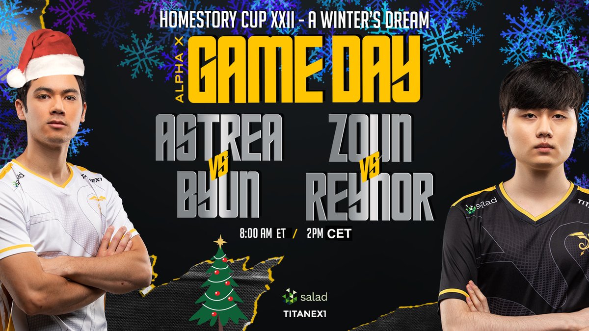 Who's ready for the final day of @TaKeTV HomeStory Cup 22!! Two Alpha X players, @SCAstrea and @SC2Zoun are playing in the upper bracket Semis vs ByuN and Reynor! Tune in at twitch.tv/TakeTv Liquipedia: liquipedia.net/starcraft2/Hom… Alpha X Fighting! @TitanEX1 @Salad_Chefs